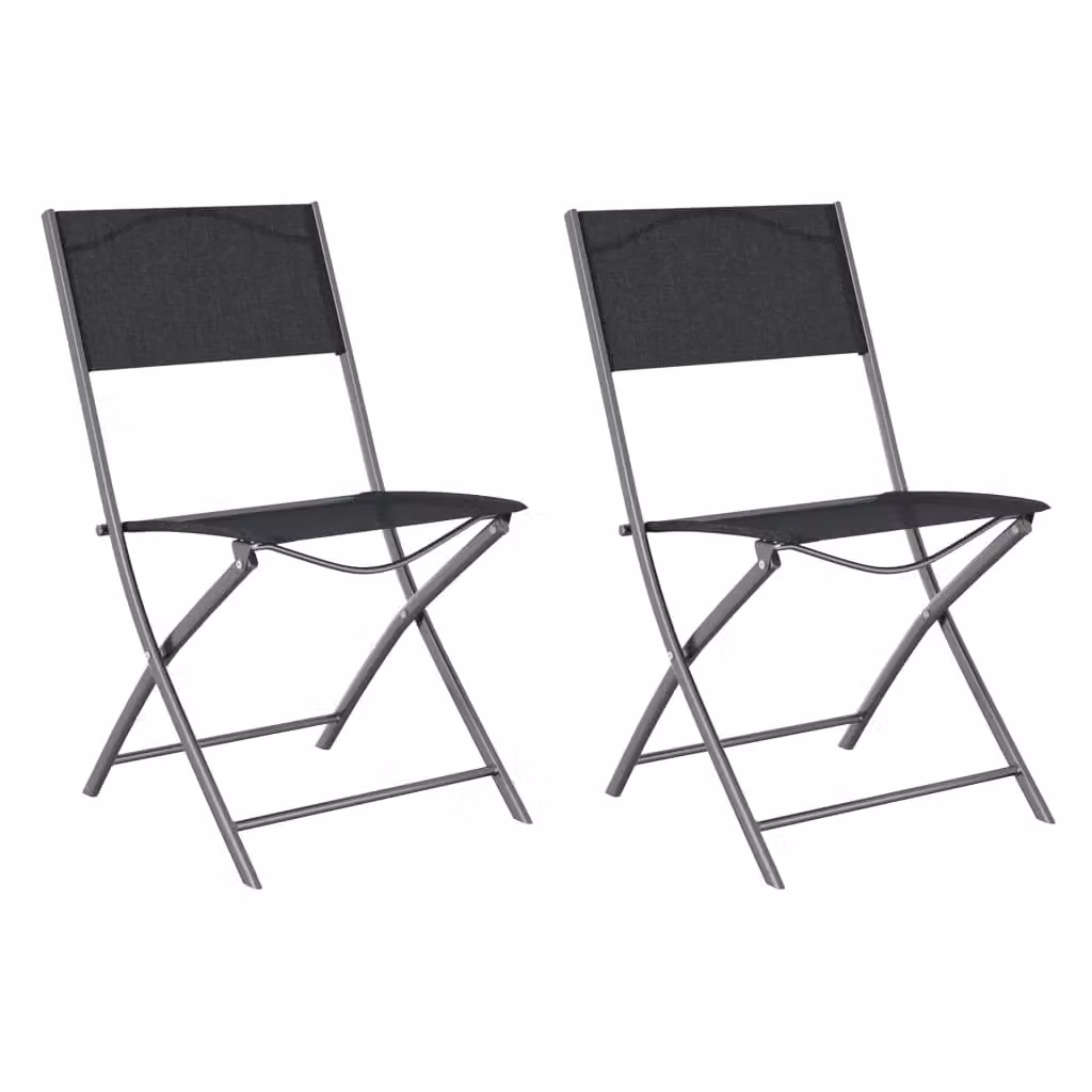 Berkfield Home Set of 2 Folding Outdoor Garden Chairs in Black Steel and Textilene