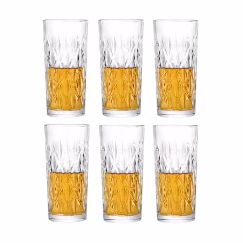 Simpa Set of 6 Geometric Textured Highball Tumbler Glasses, 330ml, Transparent – 1