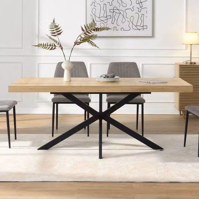 Mona Vale Furniture Industrial X-Leg Extendable Rectangular Dining Table in Light Oak – 1