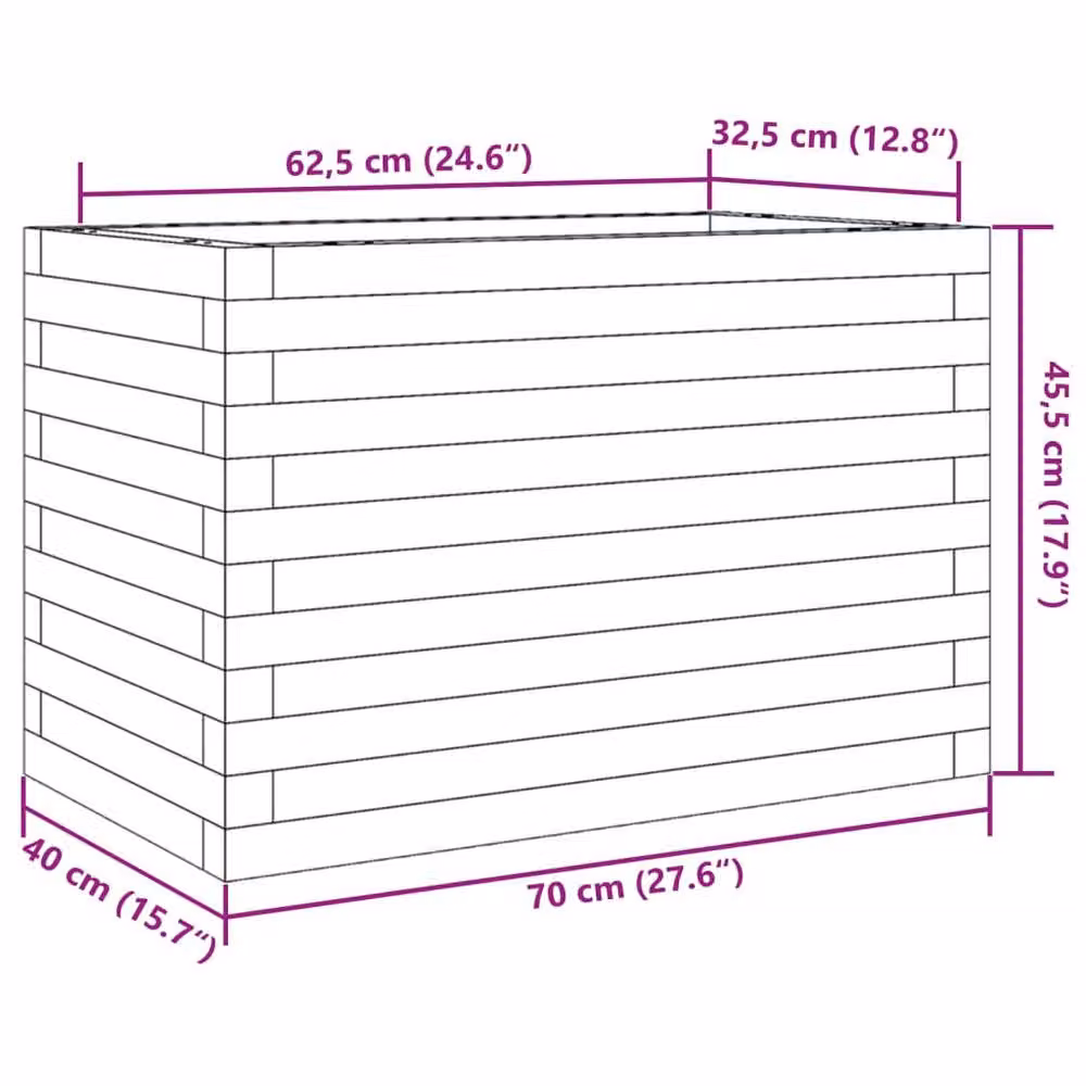 Berkfield Home Decorative Ornamental Garden Planter in Brown Impregnated Wood, W/D/H: 70 x 40 x 45.5 cm – 2