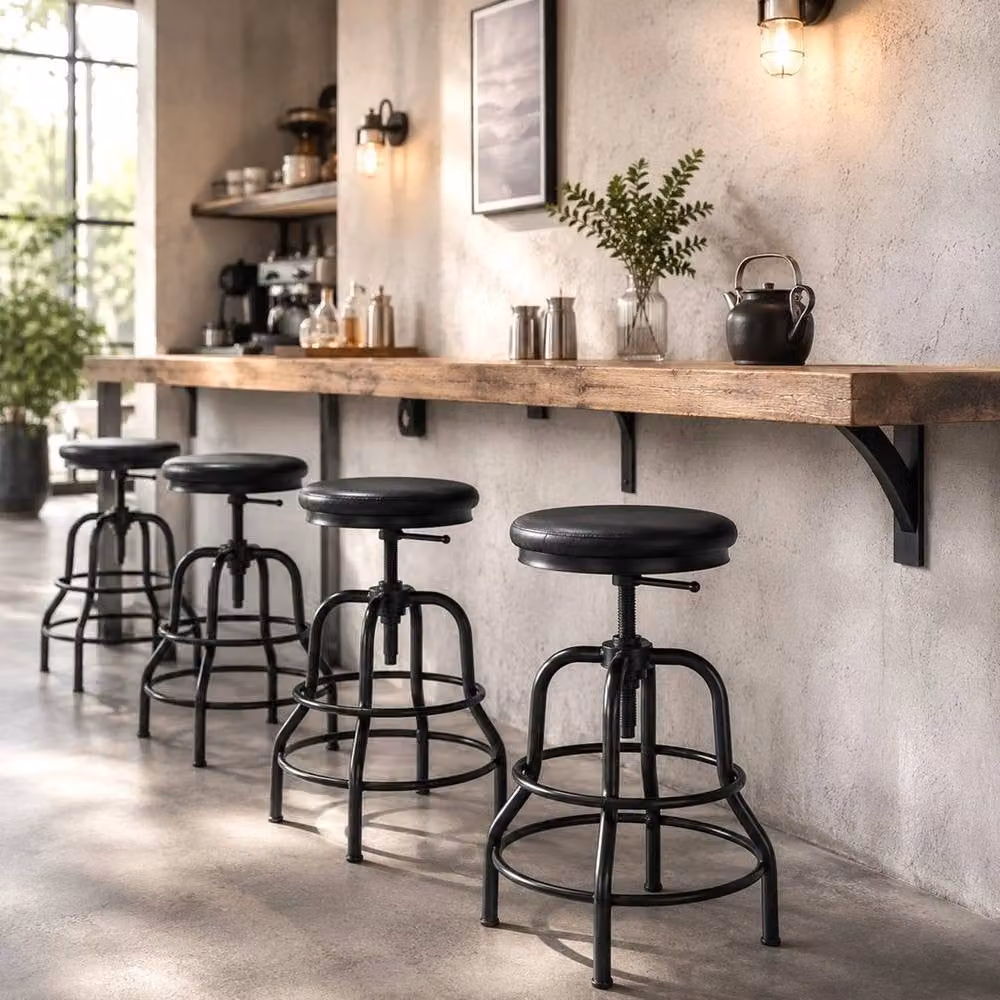 EONLION Adjustable Swivel Counter Stool in Black with Synthetic Leather Seat and Metal Frame – 5