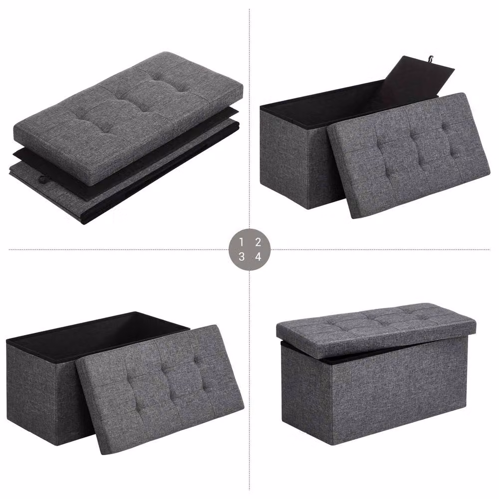 Dprodo Linen Storage Ottoman and Folding Foot Rest Stool in Grey, W/D/H: 76 x 38 x 38 cm – 5