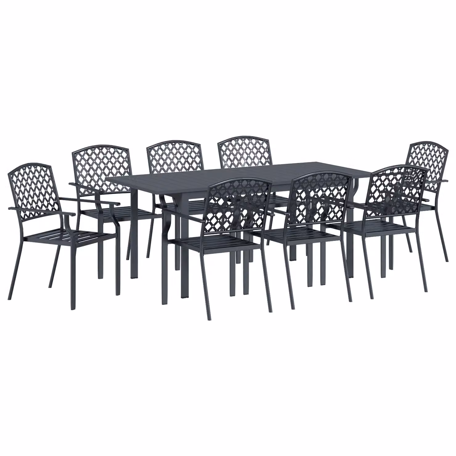 Berkfield Home 9 Piece Modern Rectangular Garden Dining Set in Anthracite Powder Coated Steel – 2