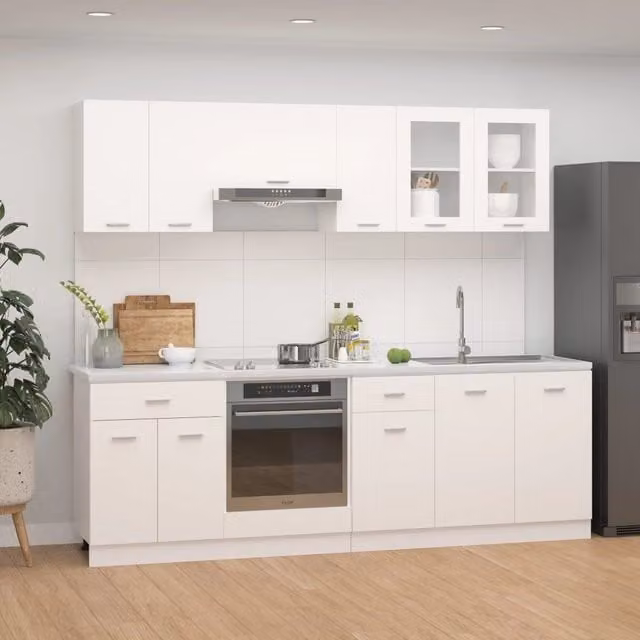 Berkfield Home 8 Piece Modern White Kitchen Cabinet Set with Hinged Doors and Drawers
