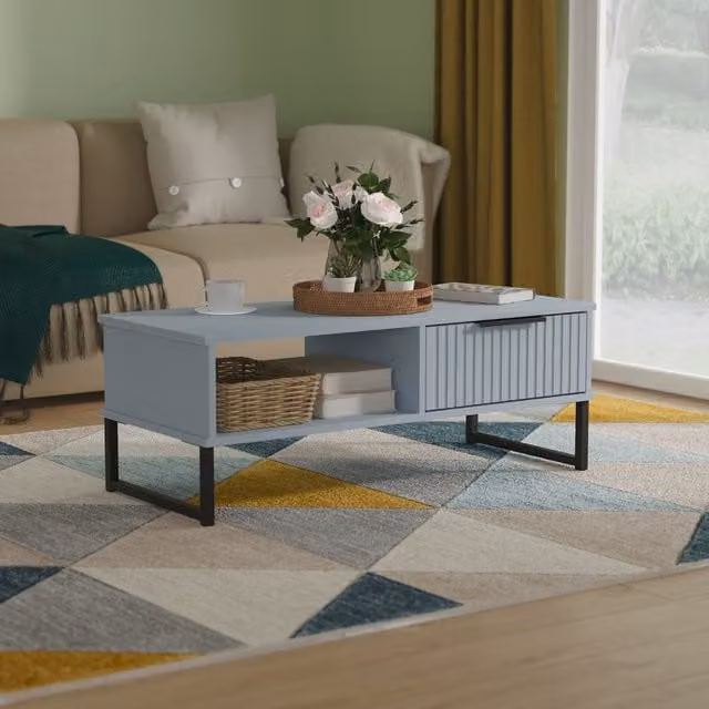 2 U Menai 1 Drawer Coffee Table in Light Blue and Black with Metal Sled Base – 1