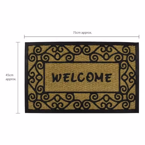 JVL Woven Coir Tuffscrape Doormat with Scroll Pattern in Beige, W: 45 cm, D: 75 cm – 2