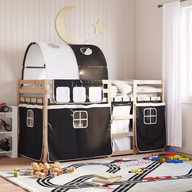 Berkfield Home Solid Wood Pine Bunk Bed in White and Black, W/D/H: 80 x 200 cm