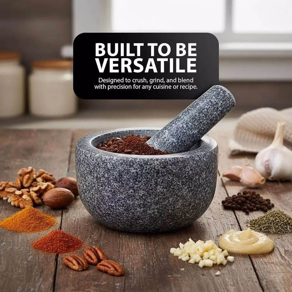 FLAVORA Large Natural Granite Pestle in Grey, Diameter: 16 cm – 5