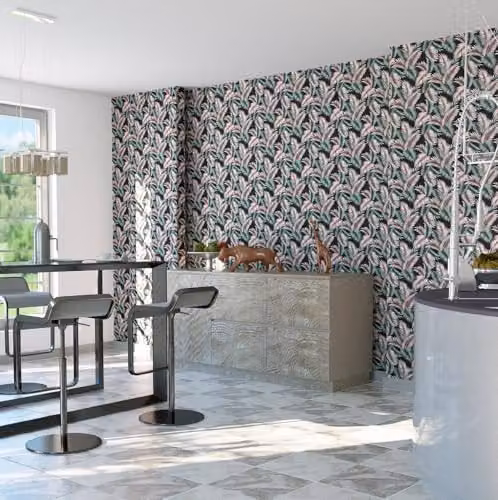 Arthouse Miami Tropics Botanical Floral Wallpaper in Navy Blue, Green and Silver – 6