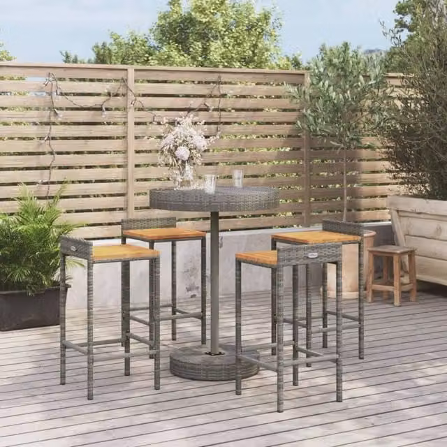 Berkfield Home 5 Piece Grey Poly Rattan and Solid Acacia Wood Garden Bar Set