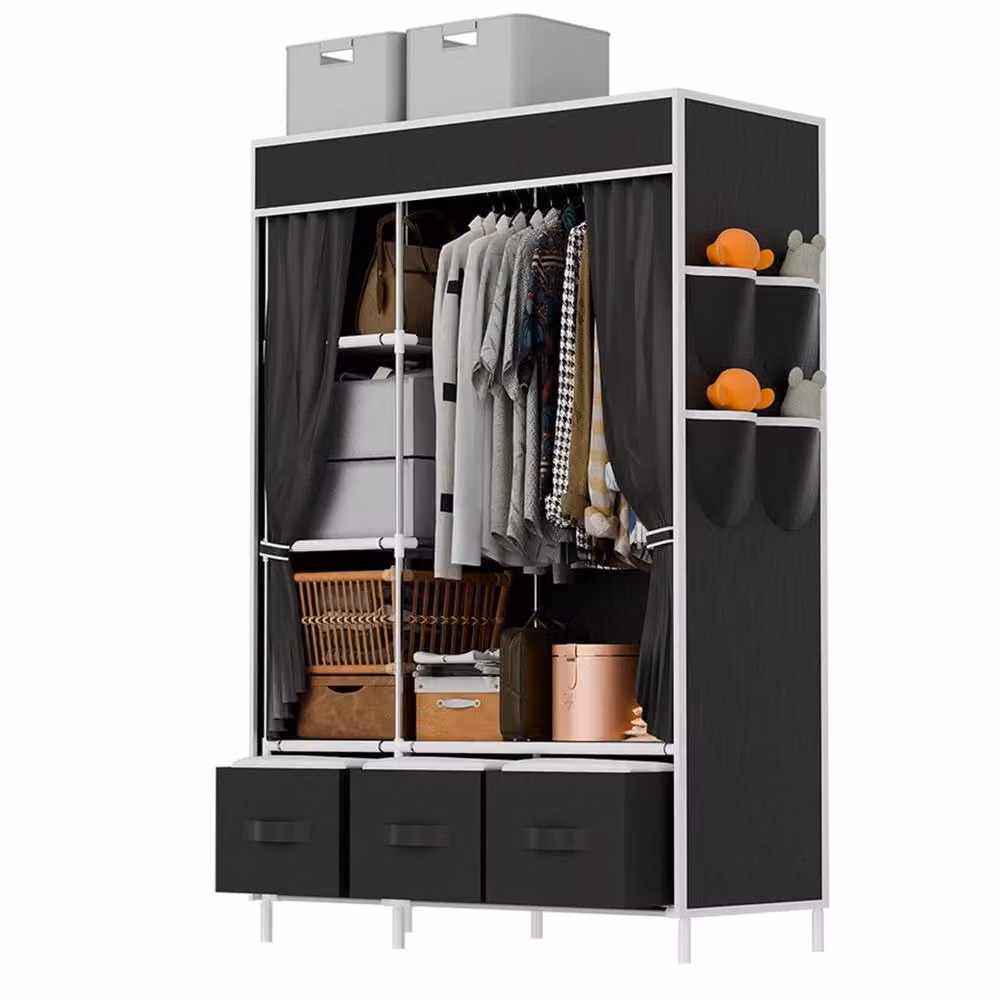 SPETLEK Fabric Canvas Storage Closet with Hanging Rail, Black – 2