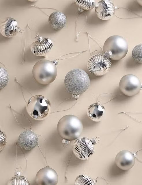 M&S 50 Pack Round Glass Christmas Baubles in Silver