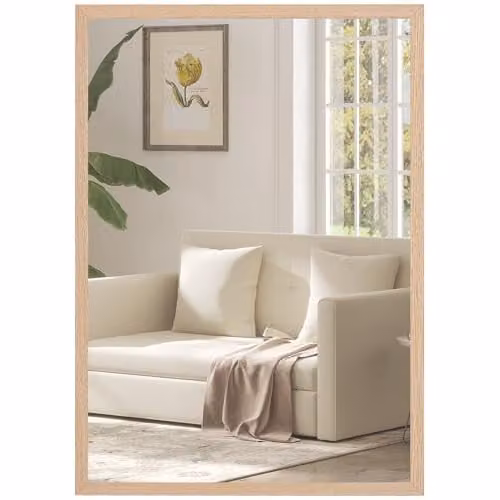 HOMCOM Rectangular Wall-Mounted Glass Mirror in Natural, W: 70 cm, H: 50 cm – 1