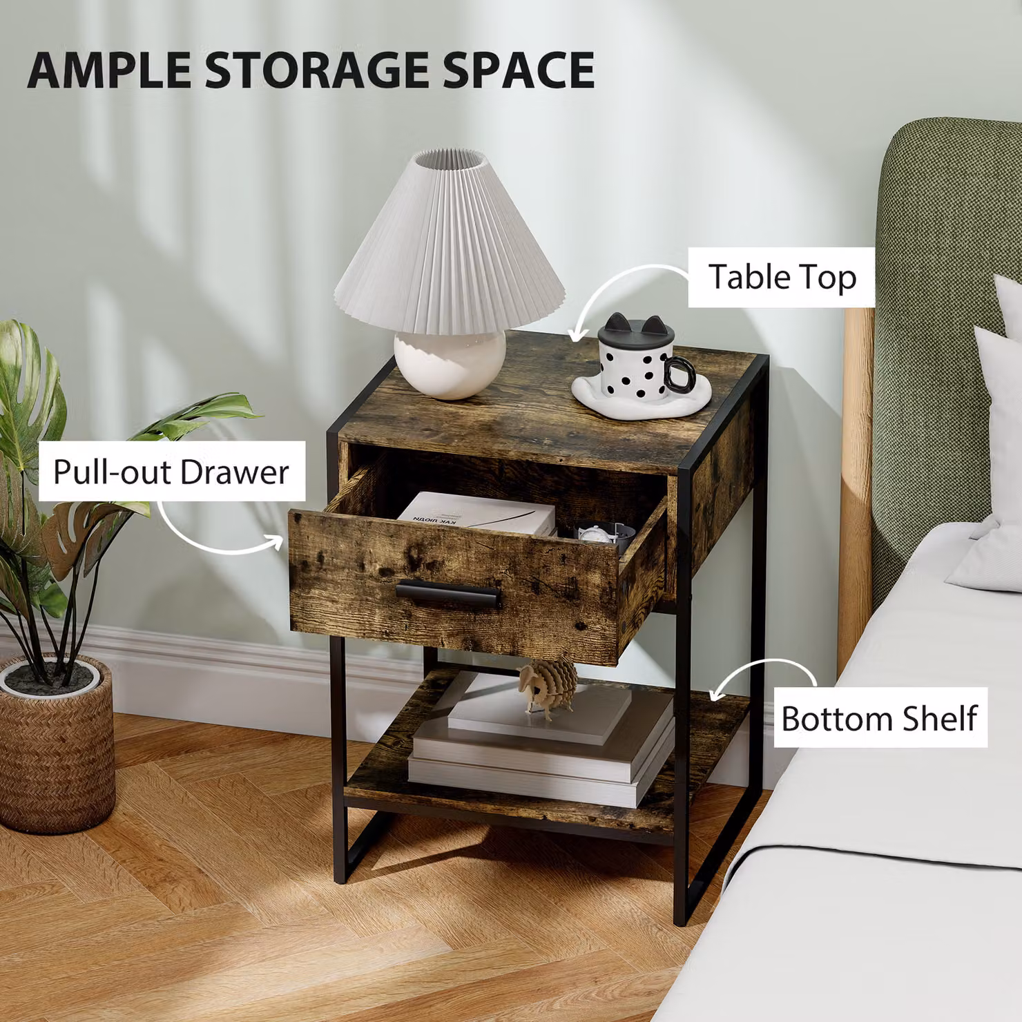 HOMCOM Modern Bedside Table in Brown and Black – 5