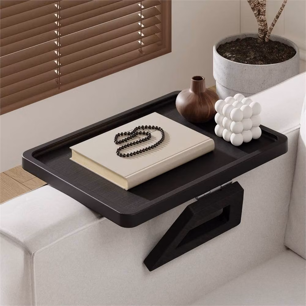 Kelvenix Black Folding Bamboo Sofa Arm Tray – 5