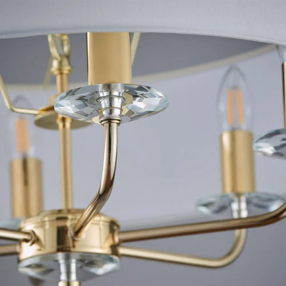 Loops 6 Bulb Multi Light Ceiling Pendant Chandelier in Brass and White – 2