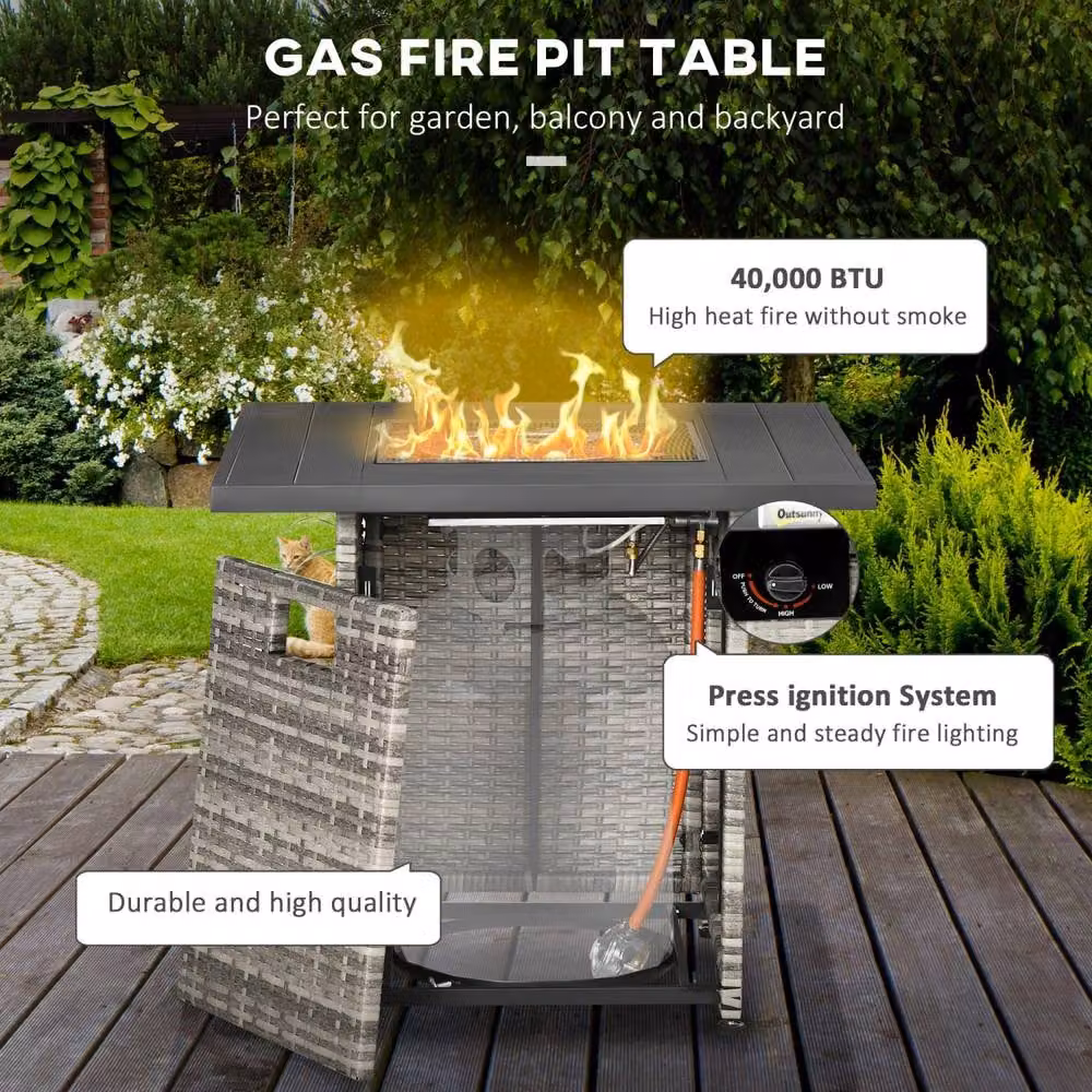 Wyld Haus Ratalli Grey Rattan Square Gas Fire Pit Table with Mesh Guard W/D/H: 71 x 63 x 71 cm – 4