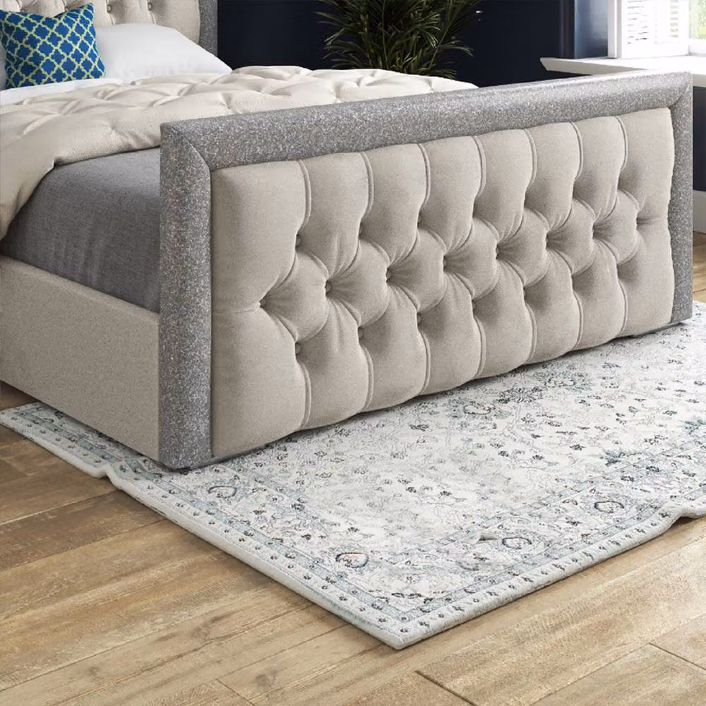 Casani Thorpe Designer Upholstered Velvet Bed Frame in Beige, W/D/H: 90 x 200 x 137 cm – 5
