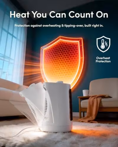 Keplin 1500W White Oscillating Ceramic Fan Heater with Adjustable Thermostat and Overheat Protection – 5