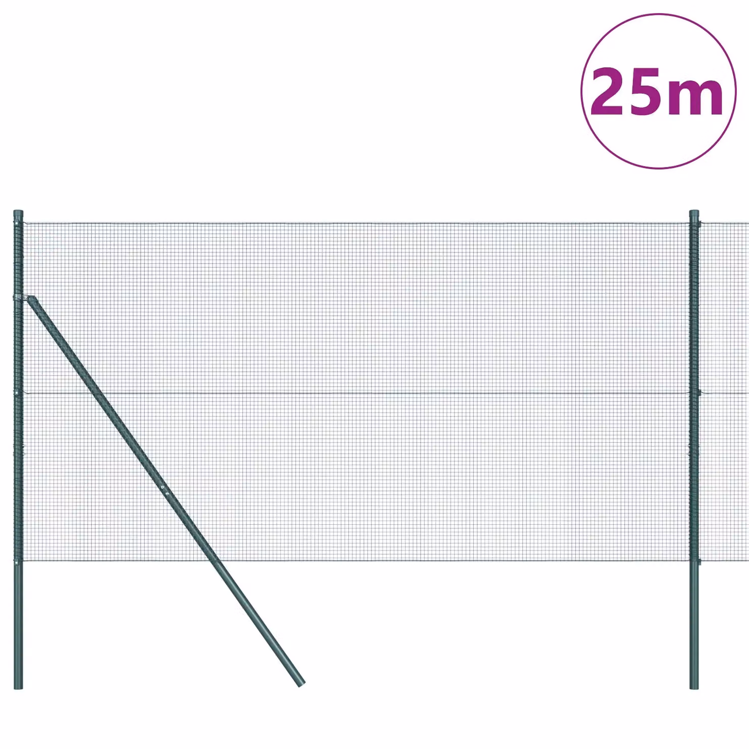 Berkfield Home Green Steel Welded Wire Fence with 13 Posts, W: 25 m, H: 1.4 m – 3