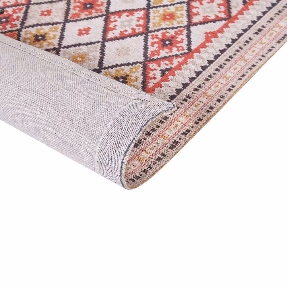 Wyld and Coco Flat-Weave Cotton Geometric Area Rug in Multicolour Beige, W: 80 cm, L: 150 cm – 3