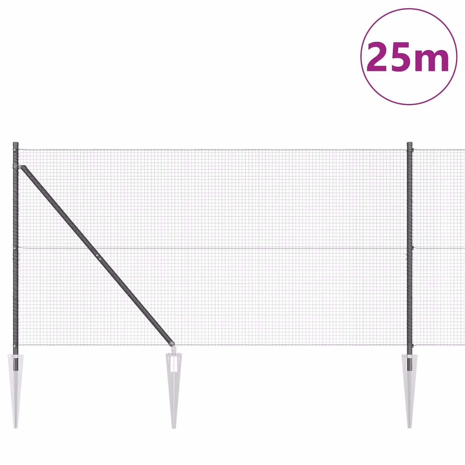 Berkfield Home Grey Steel Welded Wire Fence with 13 In-Ground Spike Posts, H: 120 cm x L: 25 m – 2