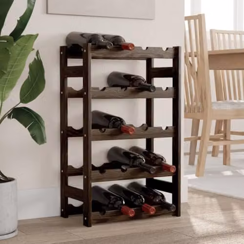 vidaXL Modern Black Solid Pine Wood Wine Rack for 20 Bottles – 2