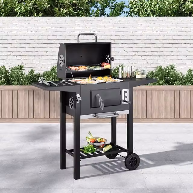 Breeins Black Steel Kettle Charcoal BBQ Grill with Thermometer, 46 cm
