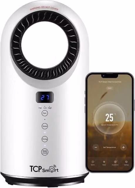 TCP Smart Bladeless Portable Ceramic Fan and Heater, 1.5kW, White
