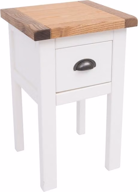 Cabinet Bits Lovere 1 Drawer Bedside Table in Off White with Antique Brass Cup Handle