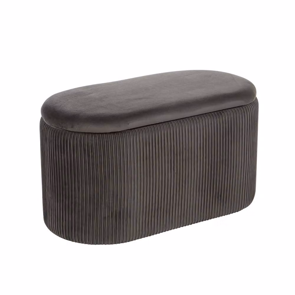 Home Source Grey Velvet Ottoman Storage Box Pouffe Seat and Footstool – 3