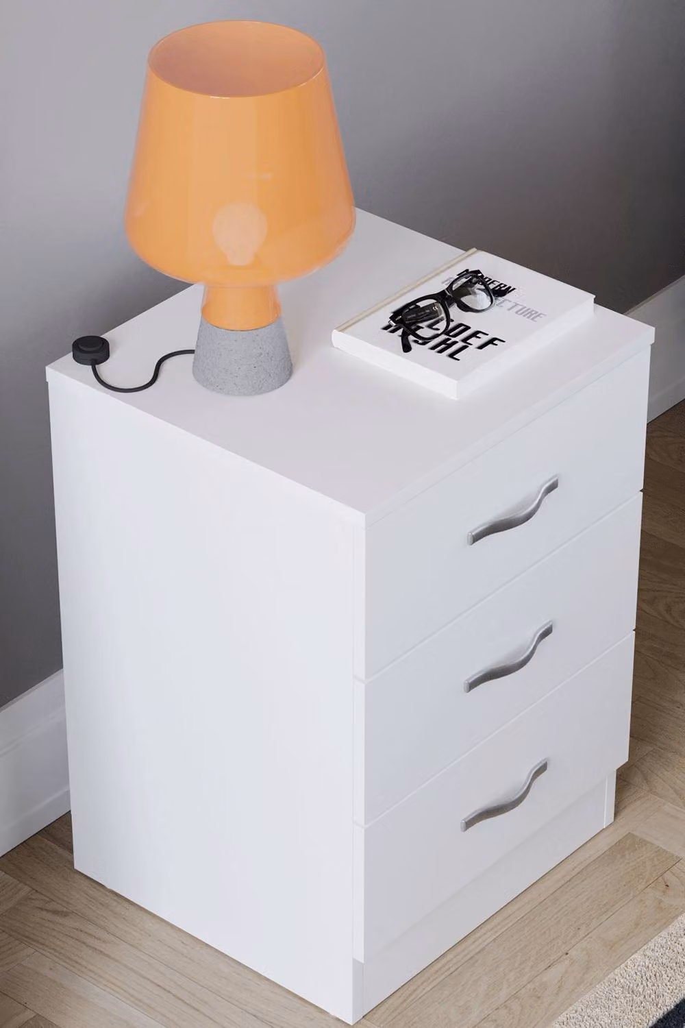HD Designs Riano 3 Drawer Bedside Cabinet Chest of Drawers in White – 3