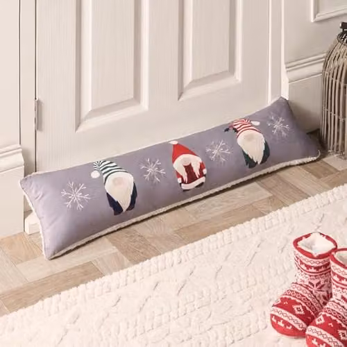 OHS Xmas Gonk Print Christmas Draught Excluder Cushion in Grey, W: 90 cm, H: 20 cm
