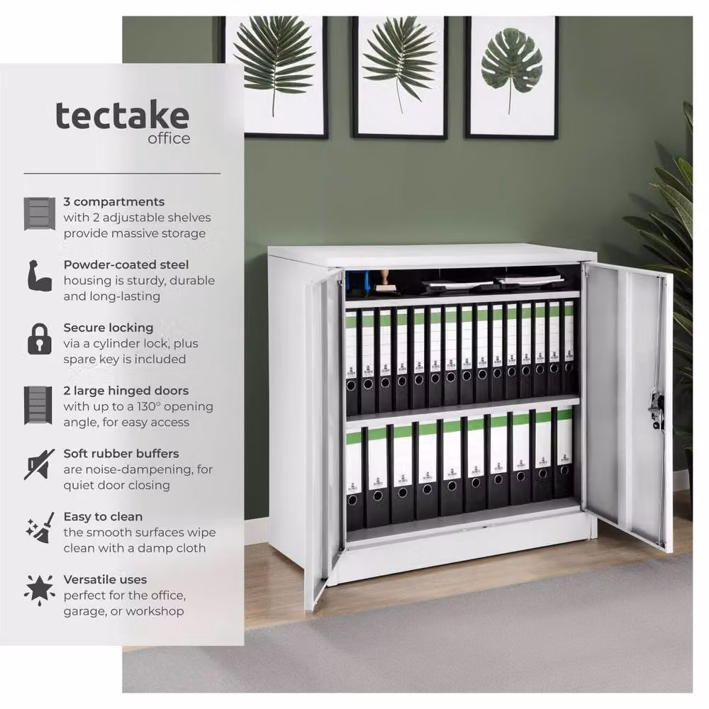 tectake Modern Metal Filing Cabinet in Grey and Black with Hinged Doors and Adjustable Shelves – 2