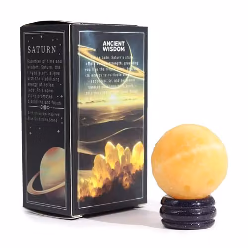 KDMD Saturn Yellow Jade Planet on a Goldstone Stand – 2