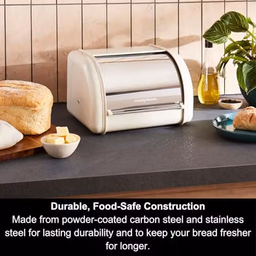 Morphy Richards Equip Compact Roll Front Bread Bin, 8L, Cream and Stainless Steel – 6