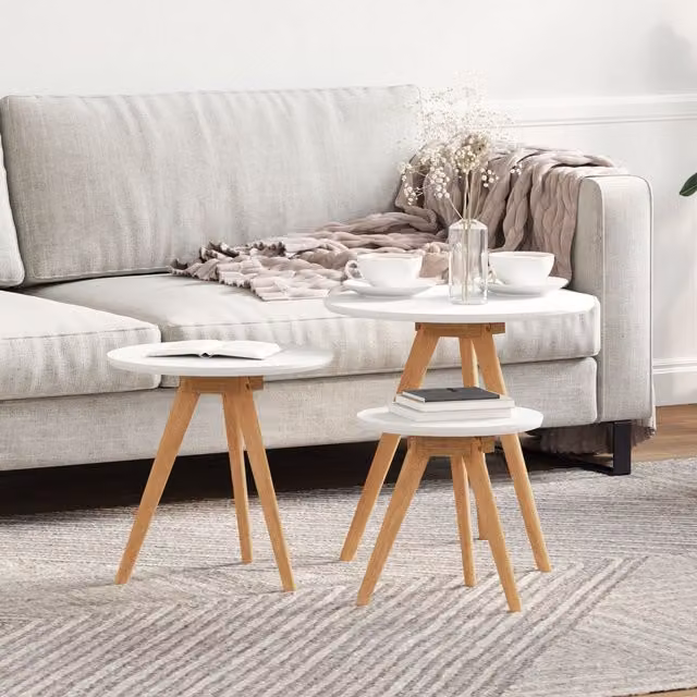 Berkfield Home Nested Coffee Table Set in Walnut and White with Round MDF Tops