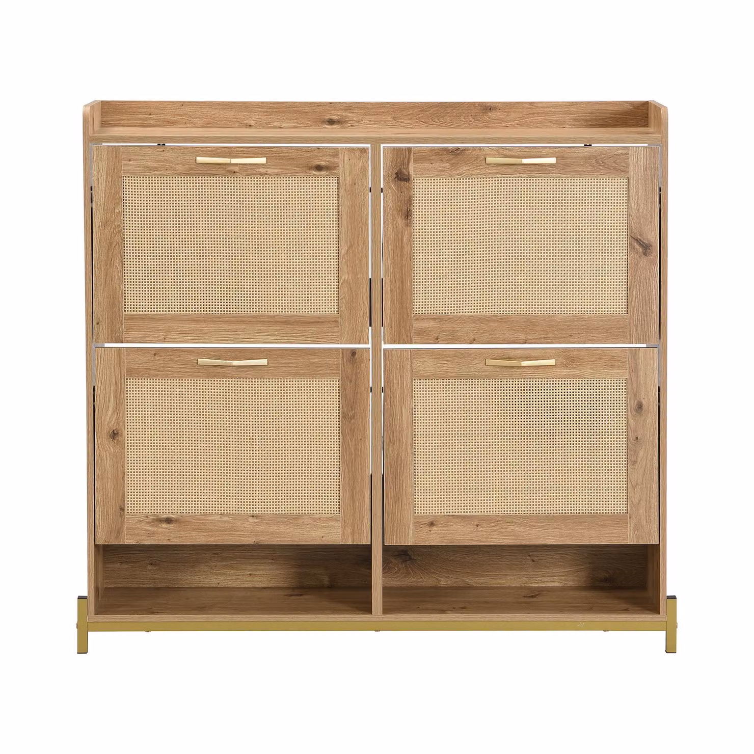 Aosom UK Modern 4-Door Shoe Cabinet with Metal Frame and Rattan Details, Brown, W/D/H: 108.5 x 24 x 100 cm – 2