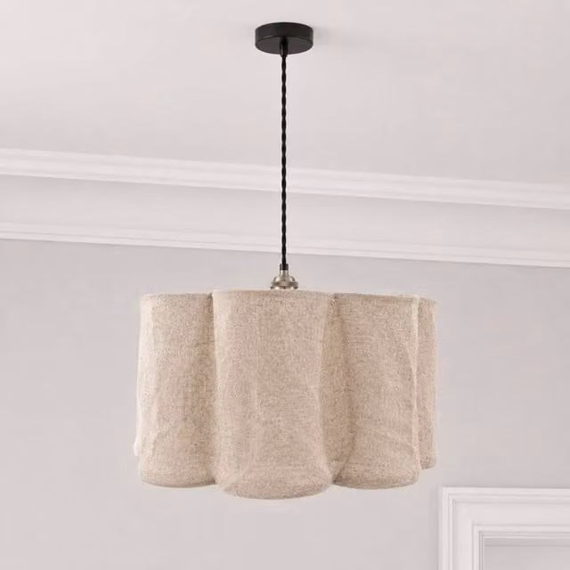 CGC Lighting Vittoria Oatmeal Scallop Drum Linen Lampshade in Beige