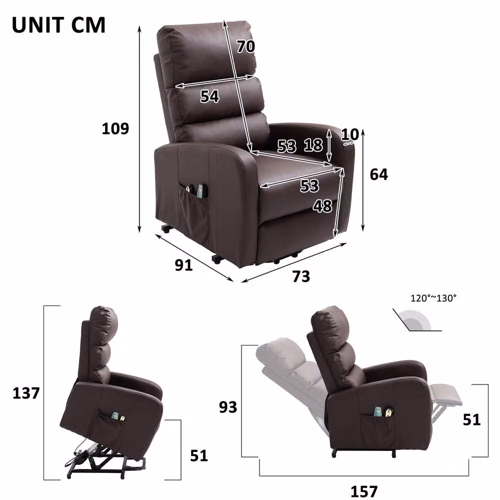 Rolipo Power Lift Recliner Chair with Heat and Massage in Brown Synthetic Leather – 5