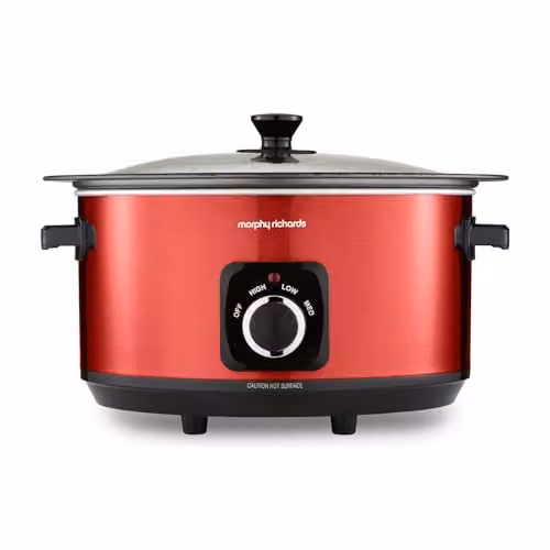 Morphy Richards Accents 6.5L Sear & Stew Slow Cooker in Red with Non-Stick Aluminium Pot and Glass Lid
