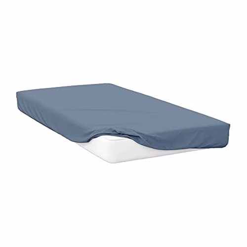 Belledorm 200 Thread Count Egyptian Cotton Percale Fitted Sheet, Grey or Blue, Single, W/D/H: 90 x 200 x 30.48 cm