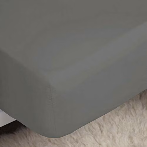 Belledorm Easycare 200 Thread Count Cotton Polyester Percale Fitted Sheet, Grey, King Size, Depth: 38.1 cm – 1