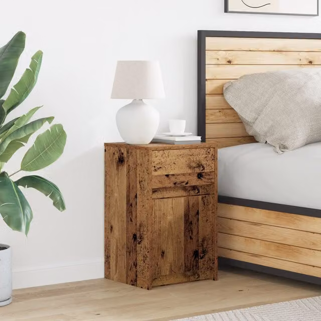 Berkfield Home Bedside Cabinet in Brown Old Wood, W/D/H: 38 x 34 x 61 cm