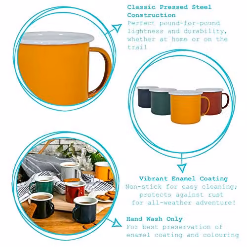 Argon Tableware Enamel Mugs, Red and White, Set of 12, 375ml – 2