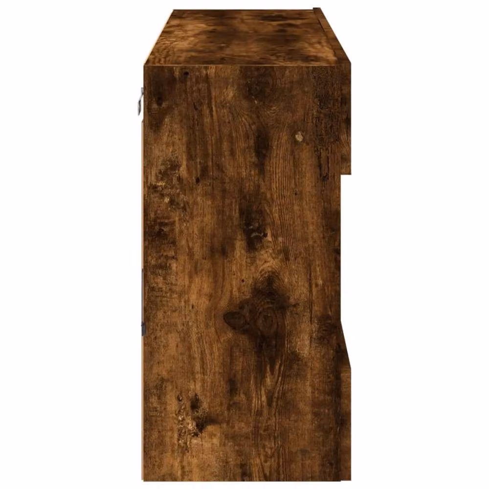 Berkfield Home Modern Wall Mounted TV Cabinet with LED Lights and Glass Doors in Smoked Oak Brown, W/D/H: 98.5 x 30 x 60.5 cm – 6