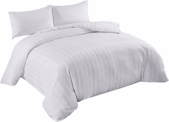 Neel Blue 300TC Cotton Mako Satin Duvet Cover Set with 2 Pillowcases, White Stripe, Double, Duvet Cover: 200 x 200 cm, Pillowcases: 50 x 70 cm