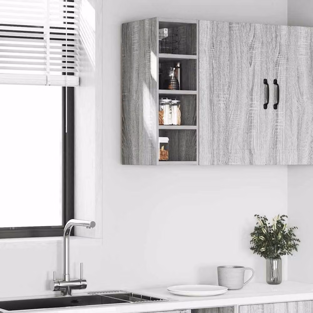 Berkfield Home Grey Sonoma Hanging Kitchen Cabinet with Internal Shelves and Hinged Doors, W/D/H: 20 x 29.5 x 60 cm – 3
