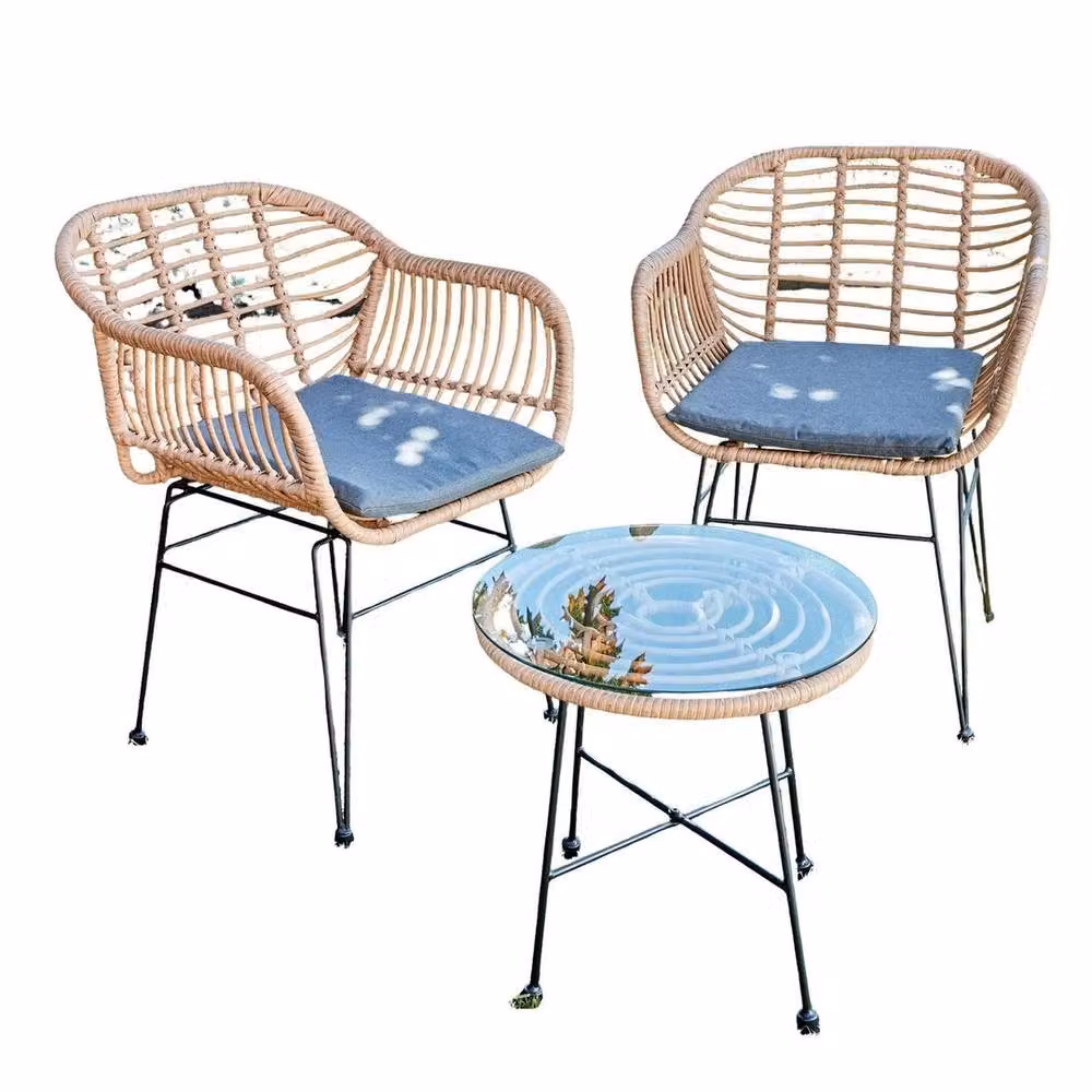 SPETLEK Brown Steel and Glass Garden Table Top Set with Rattan Details – 3