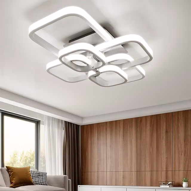 Livingandhome Modern Square LED Ceiling Light Chandelier in White, 102W